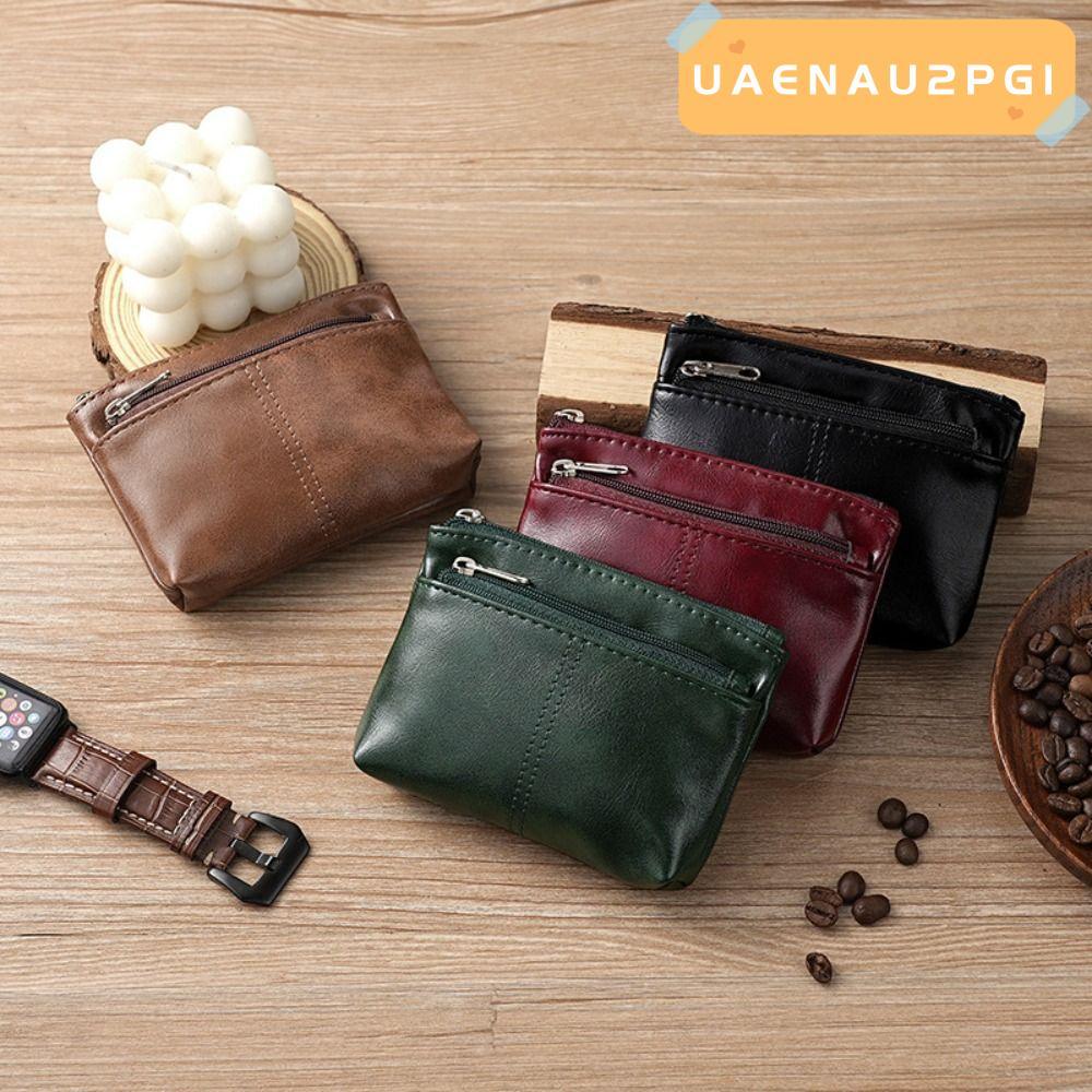 UAENAU2PG1 Zero Wallet, Solid Color Zipper Coin Purse, Fashion PU Leather Vintage Card Bag Unisex