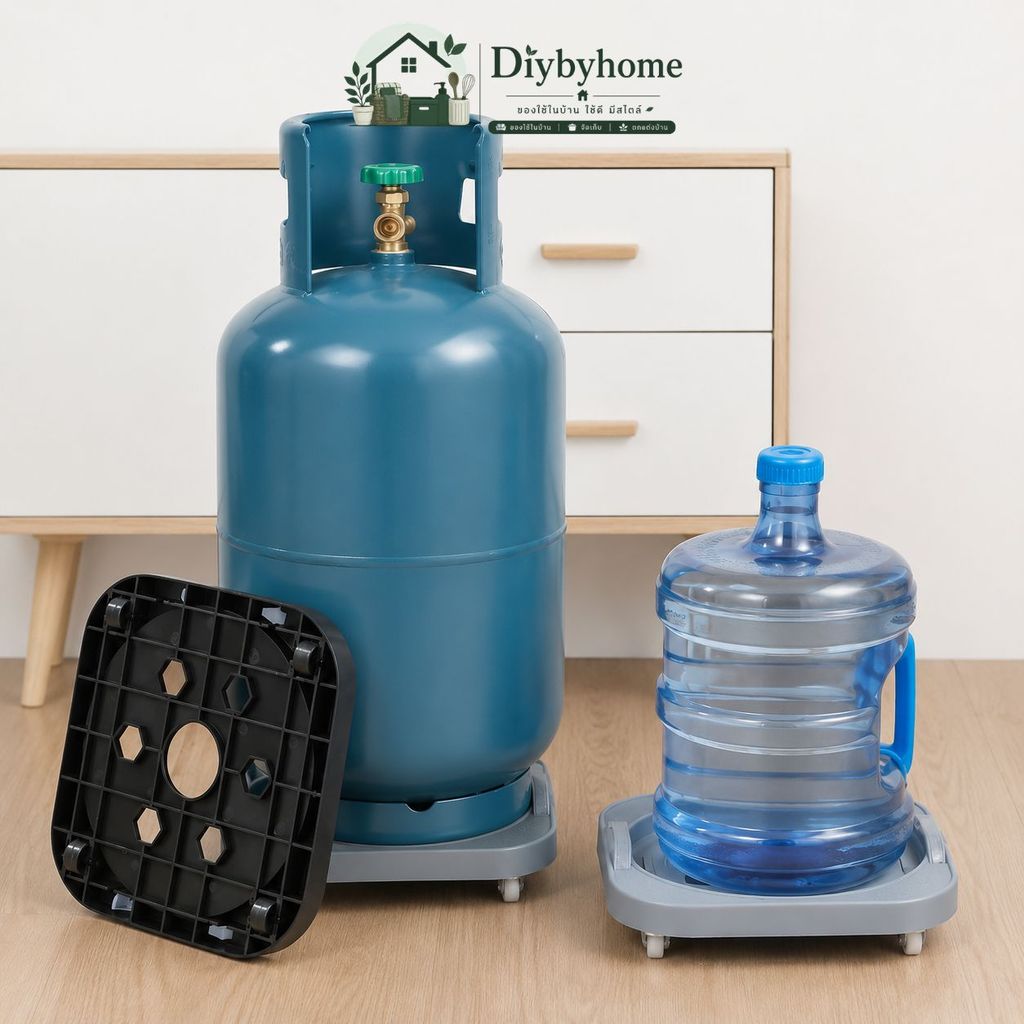 Diybyhome ที่รองถังแก๊ส ที่รองถังแก๊ส แบบมีล้อ และสามารถล็อคล้อได้ ที่ถังน้ำ เคลื่อนย้ายไปมาสะดวก ฐานรองถังแก๊ส ER-S008