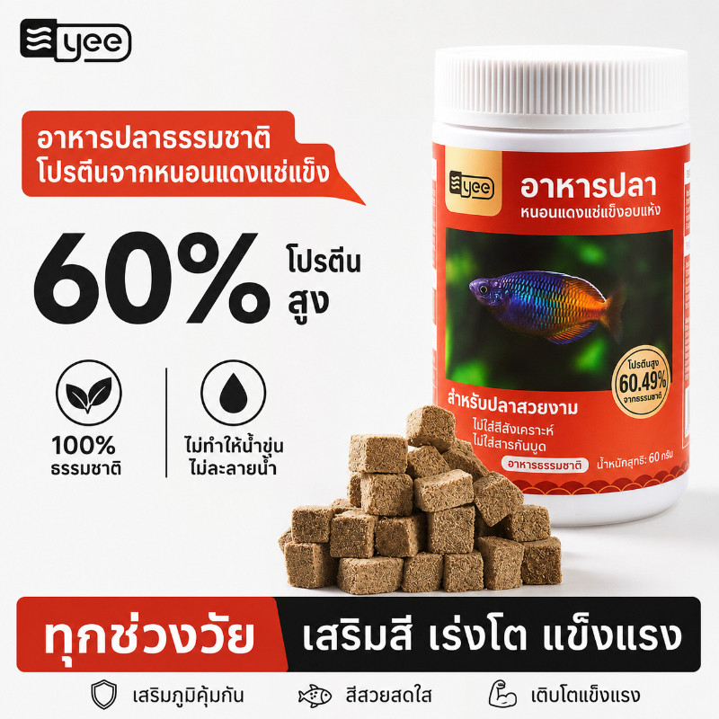 YEE อาหารปลาไมโคร หนอนแดงอบแห้ง สำหรับปลาเล็ก ปลาทอง ปลากัด กุ้งแคระ อาหารปลาสวยงาม COD