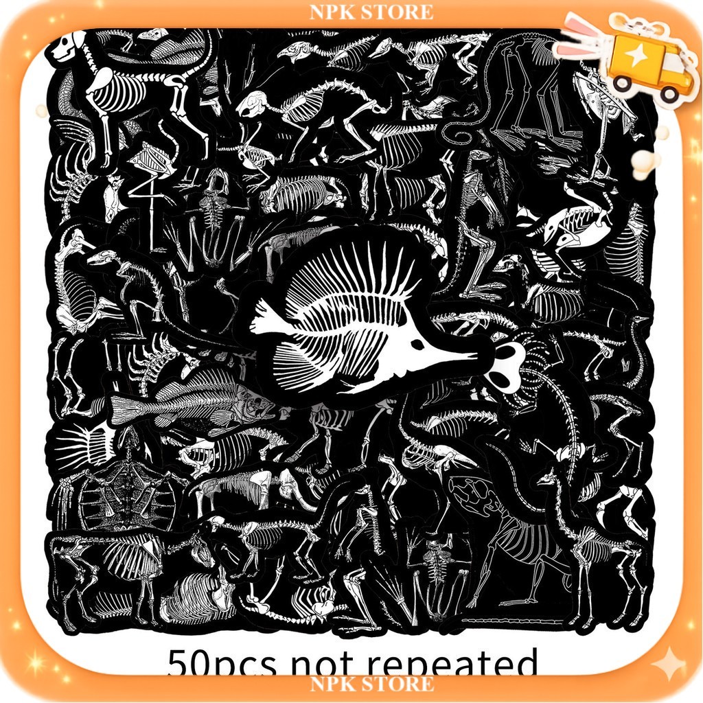 🔥🇹🇭พร้อมส่ง🇹🇭🔥 50แบบ สติกเกอร์ โครงกระดูกสัตว์ต่างๆ Animal Skeleton horror Sticker