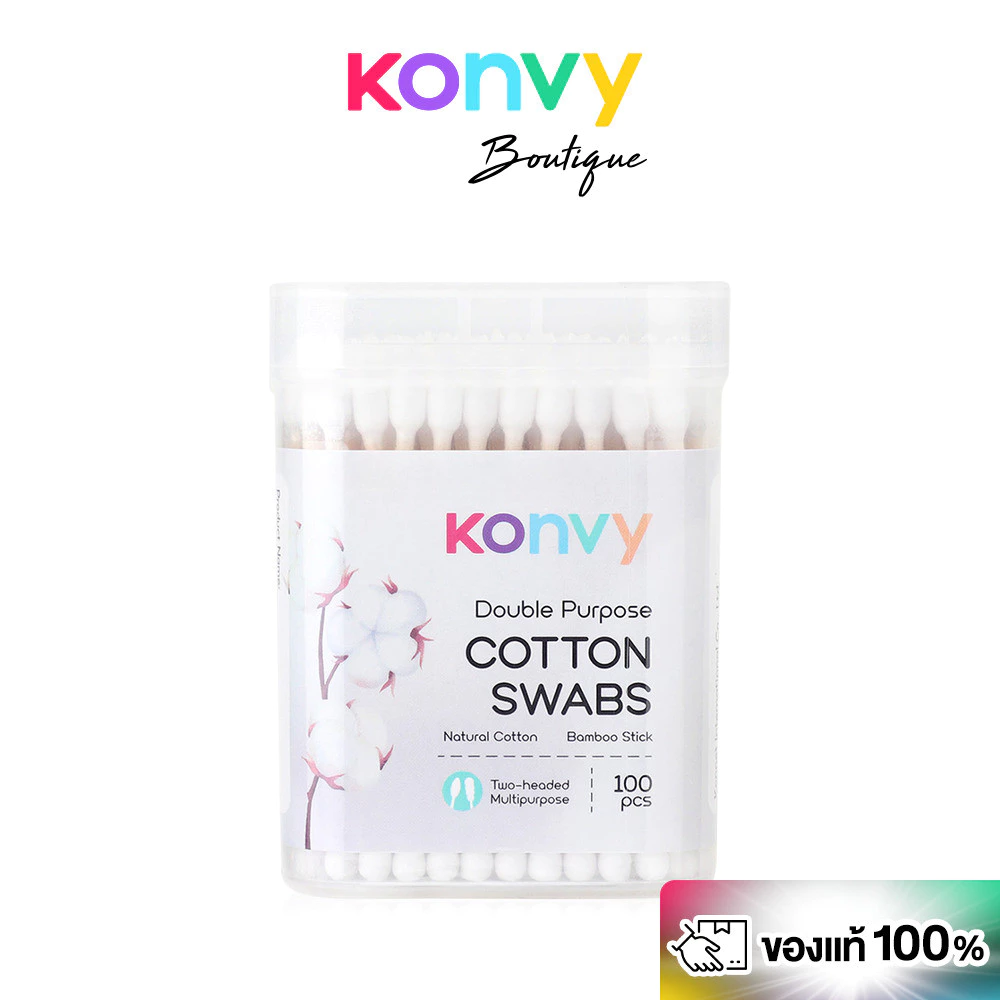 Konvy Cotton Swabs Double Purpose 100pcs คอนวี่ สำลีแบบก้าน 2 หัว 100ชิ้น.