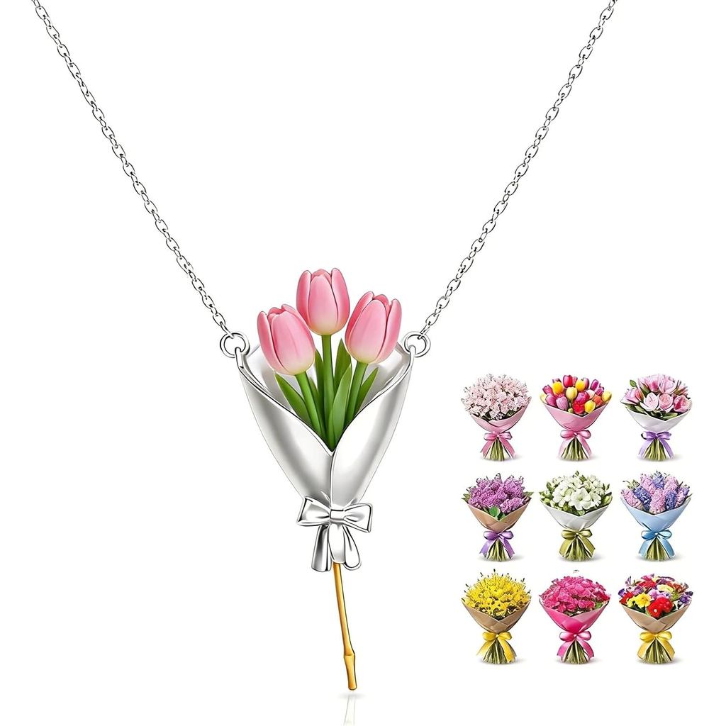 Roe Dolph ที่วางดอกไม้สร้อยคอผู้หญิง Bloom Bouquet จี้สร้อยคอต่างหูชุดแจกันดอกไม้สร้อยคอสําเร็จการศึ