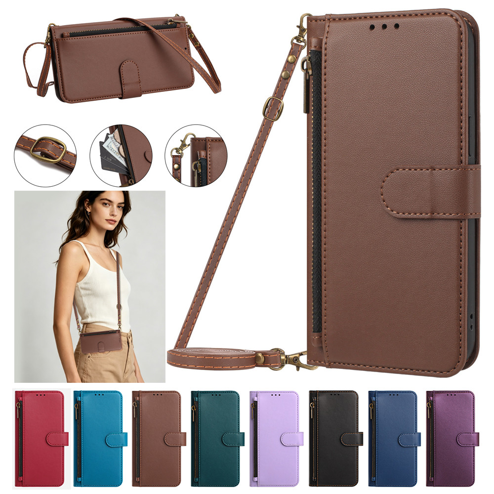 Crossbody Lanyard กระเป๋าสตางค์หนังสําหรับ Moto G34 G45 G54 G55 G56 G57 G67 G85 G86 Power สร้อยคอสาย