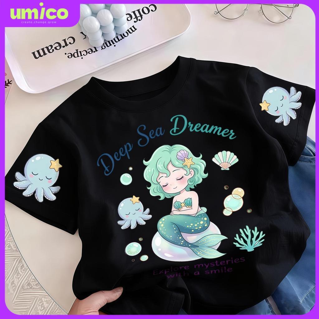 UMICO เสื้อยืดแขนสั้นสําหรับเด็กผู้ชาย Deep Sea Dreamer พิมพ์เสื้อยืดแขนสั้นผู้ชาย