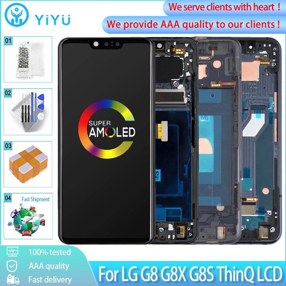 AAA + สําหรับ LG G8X G8S V50S G8 ThinQ จอแสดงผล LCD หน้าจอสัมผัสกรอบ Digitizer แผงสําหรับ LG G8 Thin