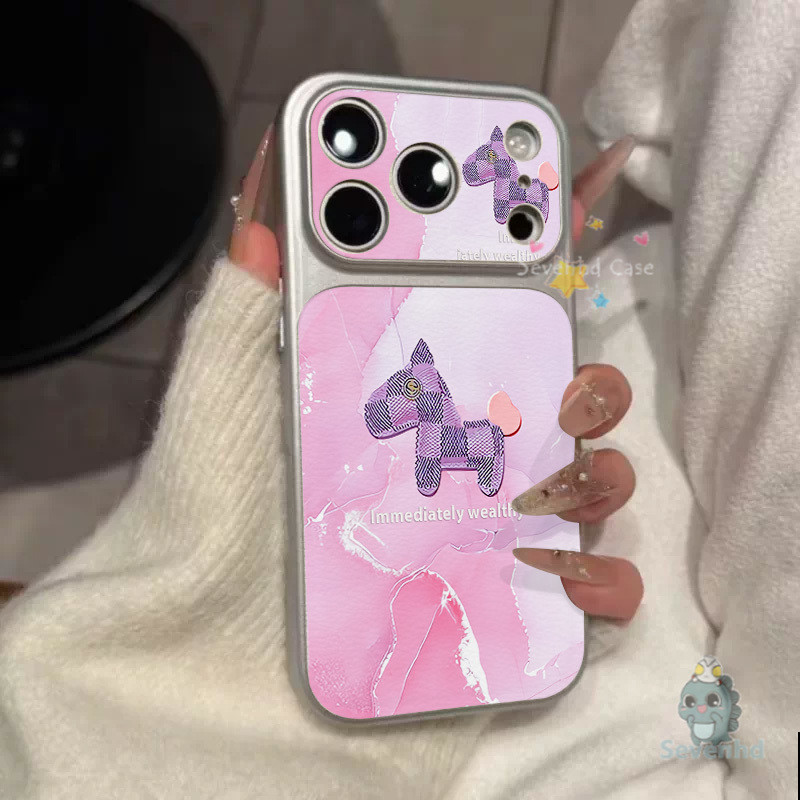 สําหรับ iPone 17 16 15 14 13 12 11 Pro Max X Xs Xr Max Pastel Horse ลิ้นจี่-เนื้อเคสโทรศัพท์