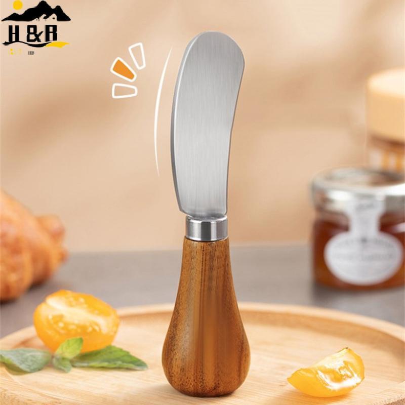 H&B Mini Butter Cheese Spreader Knive Creative Standing Butter Jam Salad Dressing สแตนเลส Wooded Handle {th}