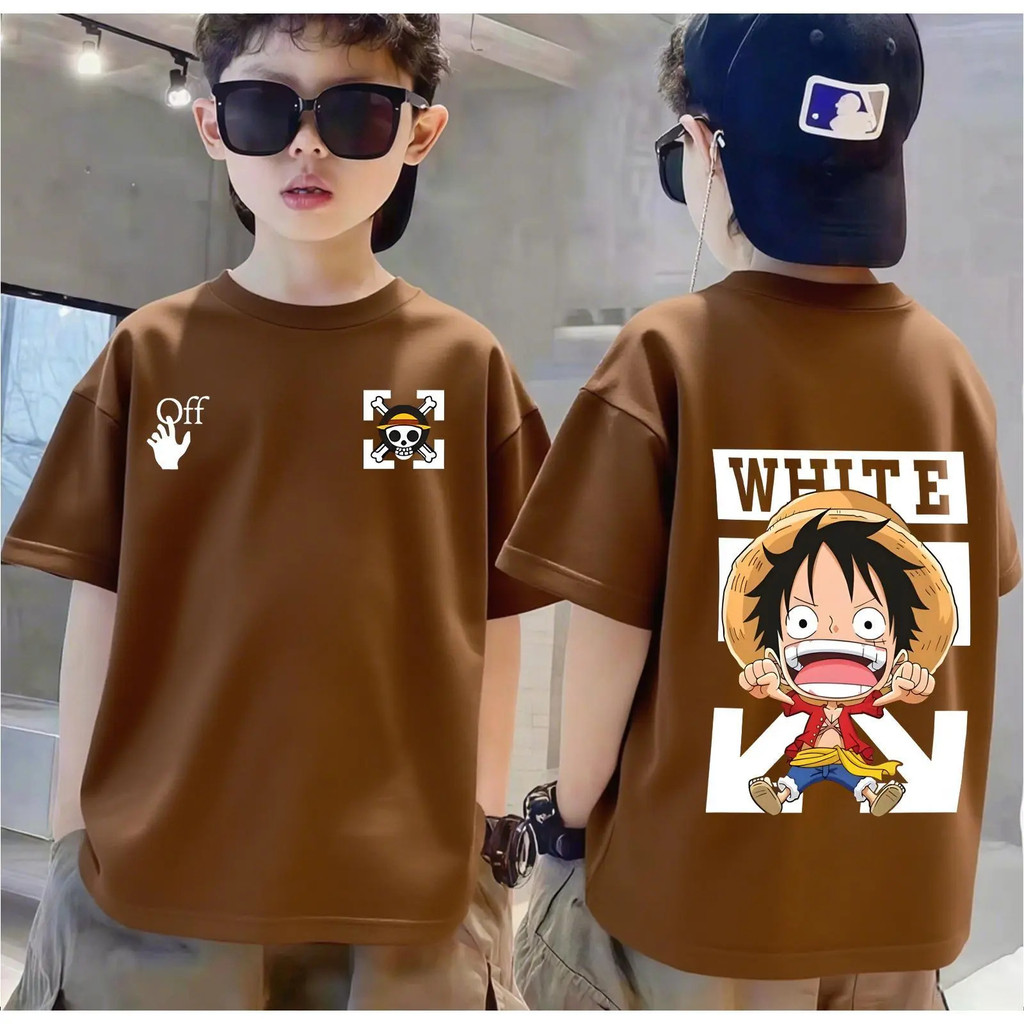 Pebbi Baby เสื้อยืดเด็กฤดูร้อนรุ่นใหม่ ลายลูฟี่ One Piece วันพีซ พิมพ์หน้าหลังเสื้อ ผ้าฝ้ายแท้100% นุ่มสบาย เสื้อแขนสั้น