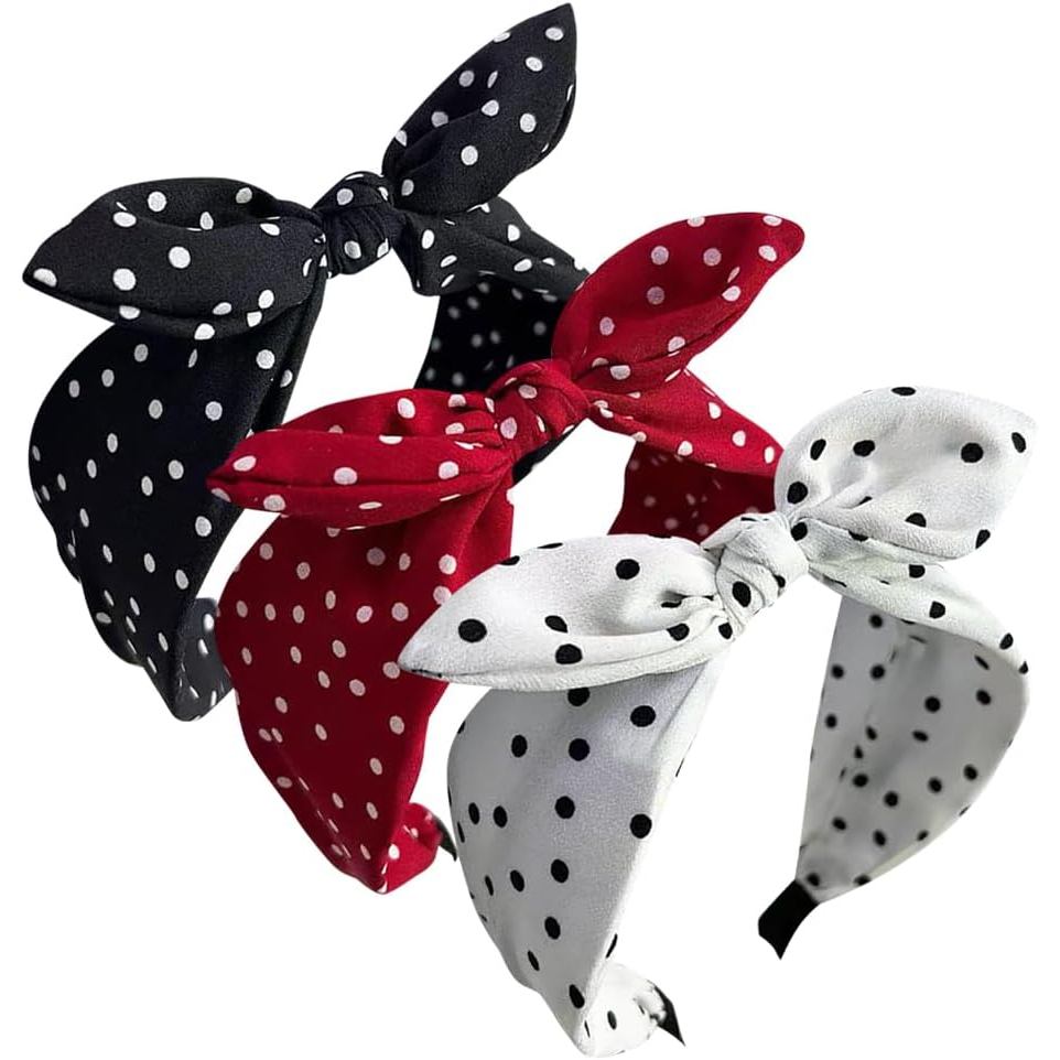 FSTUD Polka Dot Headdress พร้อมโบว์หูกระต่าย Headdress Retro ผ้า Headdress เครื่องประดับผม 3 U2Y8