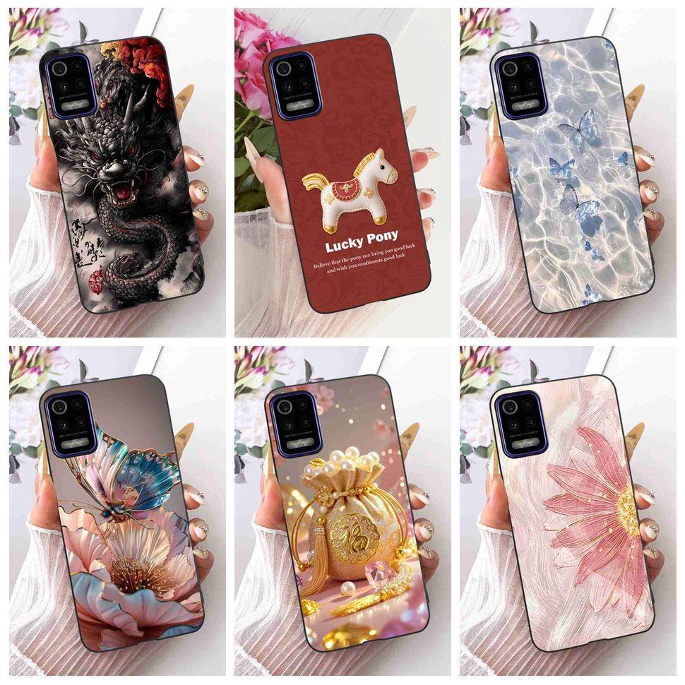 สําหรับ LG K52 2020 LMK520EMW กรณี Lucky Pony ดอกไม้ซิลิโคน TPU สีดํานุ่มสําหรับ LG k52 K52 6.6 "เคส