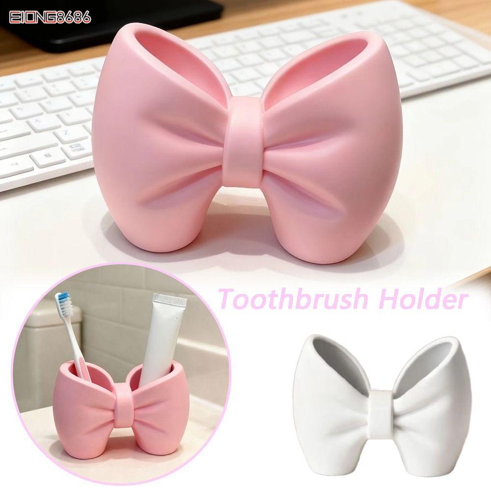 EIONG8686FT ชั้นวางแปรงสีฟัน Bowknot, Multi-Functional พิมพ์โบว์ผู้ถือแปรงสีฟัน, Creative น้ําหนักเบาเคาน์เตอร์จัดเก็บตกแต่งบ้าน