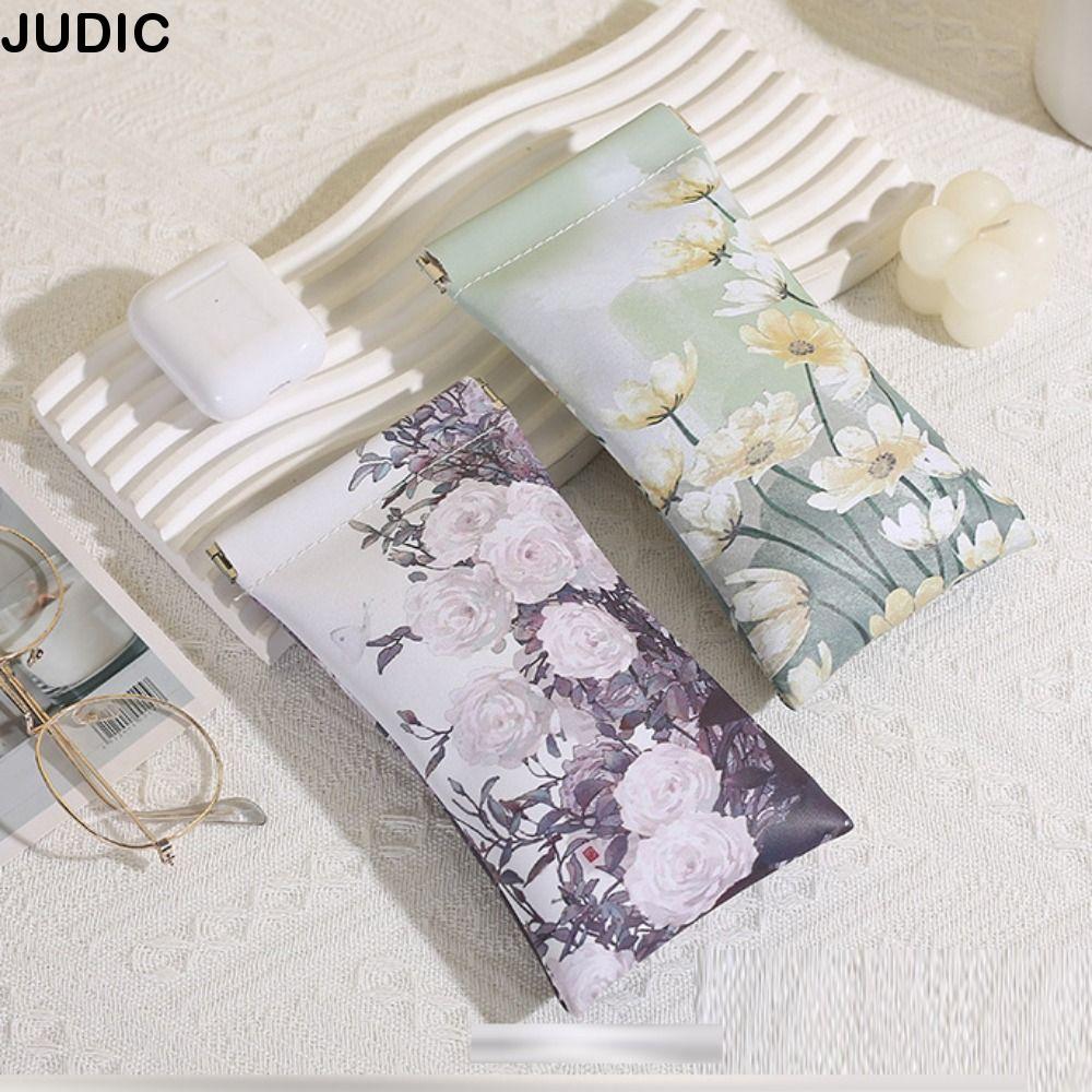 JUDIC Sun Glasses, Oil Painting Automatic Closed Glasses Storage Bag, Aesthetic Waterproof PU Leathe