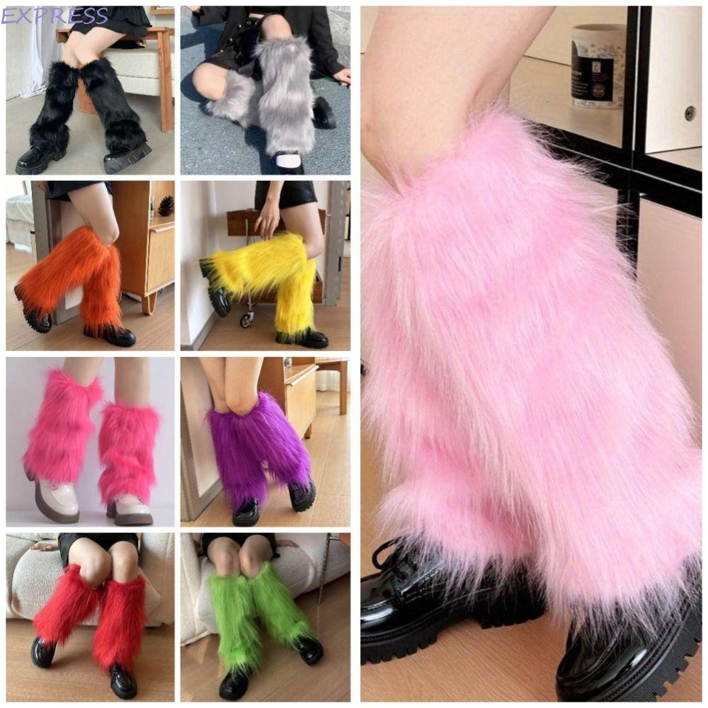 EXPRESS Furry ขาอุ่น, Faux Fur สไตล์ญี่ปุ่น Lolita รองเท้า, Harajuku สไตล์ Y2K หนานุ่มยาวหลอดถุงเท้าคอสเพลย์ใช้