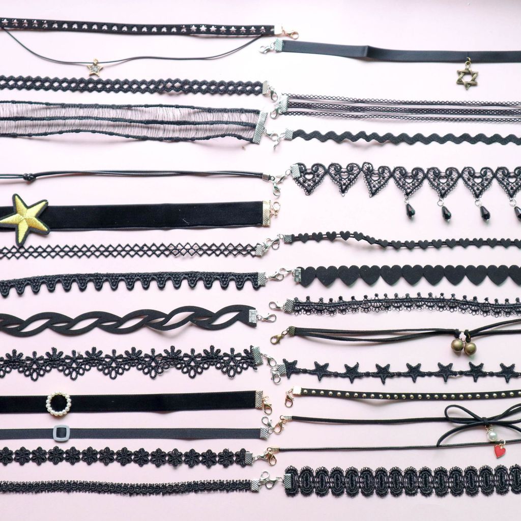 Collection 4 สร้อยคอ ปลอกคอลูกไม้สีดํา CHOKER โซ่กระดูกไหปลาร้าสั้น สร้อยคอโซ่เสื้อกันหนาวแฟชั่น 9WD