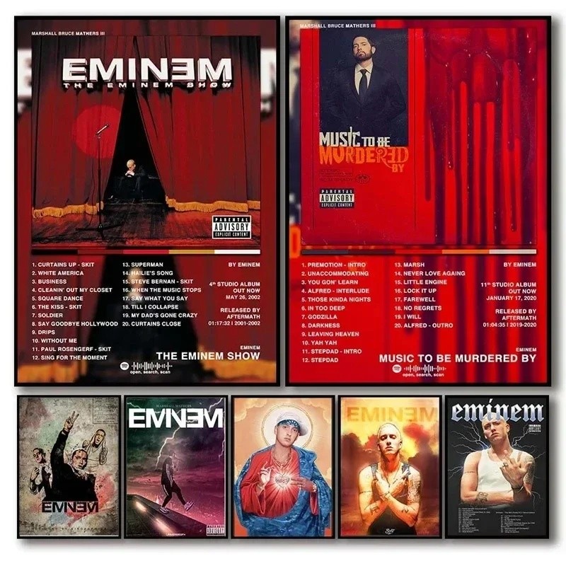 BIU6 Pop Culture Rapper Eminem อัลบั้มโปสเตอร์ Star Aesthetic ภาพวาดผ้าใบโปสเตอร์ Wall Art ภาพตกแต่ง