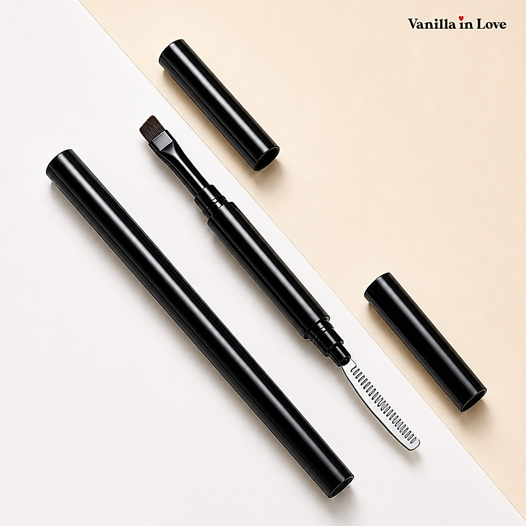 SB062 แปรงเขียนคิ้วหัวตัด Eyebrow Brush พร้อมหวีสแตนเลส หวีขนตา ขนาดพกพา