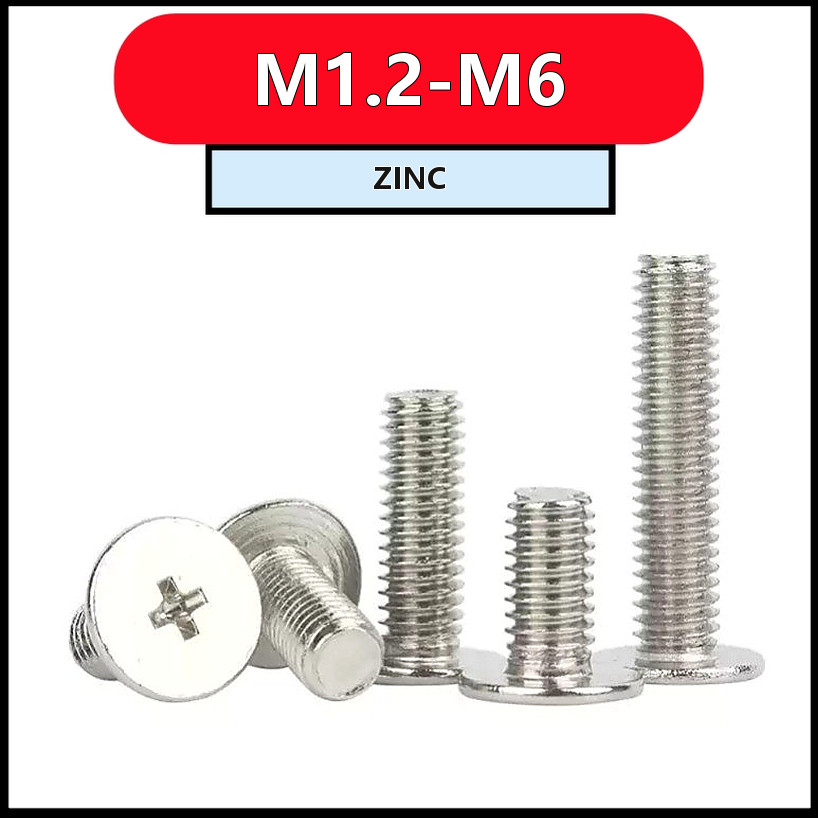 สกรูหัวบางแฉก M1.2-M6 เหล็กเกรด 10.9 ชุบนิกเกิล แข็งแรง (20-500pcs) [FKY-M1]