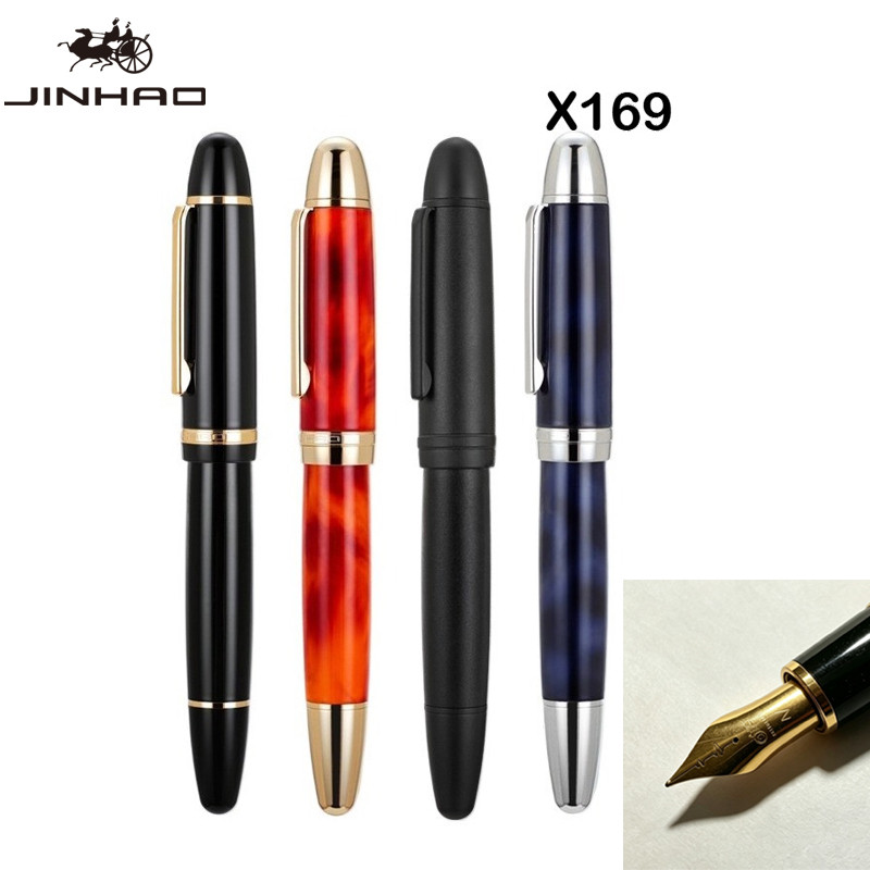 JINHAO X169 Fountain ปากกาทองคลิป Heartbeat Nib ปากกา Elegant สีดํา EF/F/M Nib เขียนหมึกปากกา Pk 901