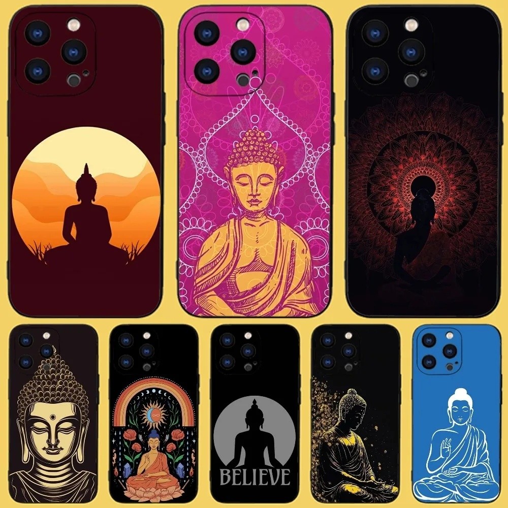 TP-1 Buddha Belief เคสโทรศัพท์สําหรับ iPhone 15,14,13,12,11 Plus,Pro,Max,XR,XS,X,7,8 Plus,SE,Mini Bl
