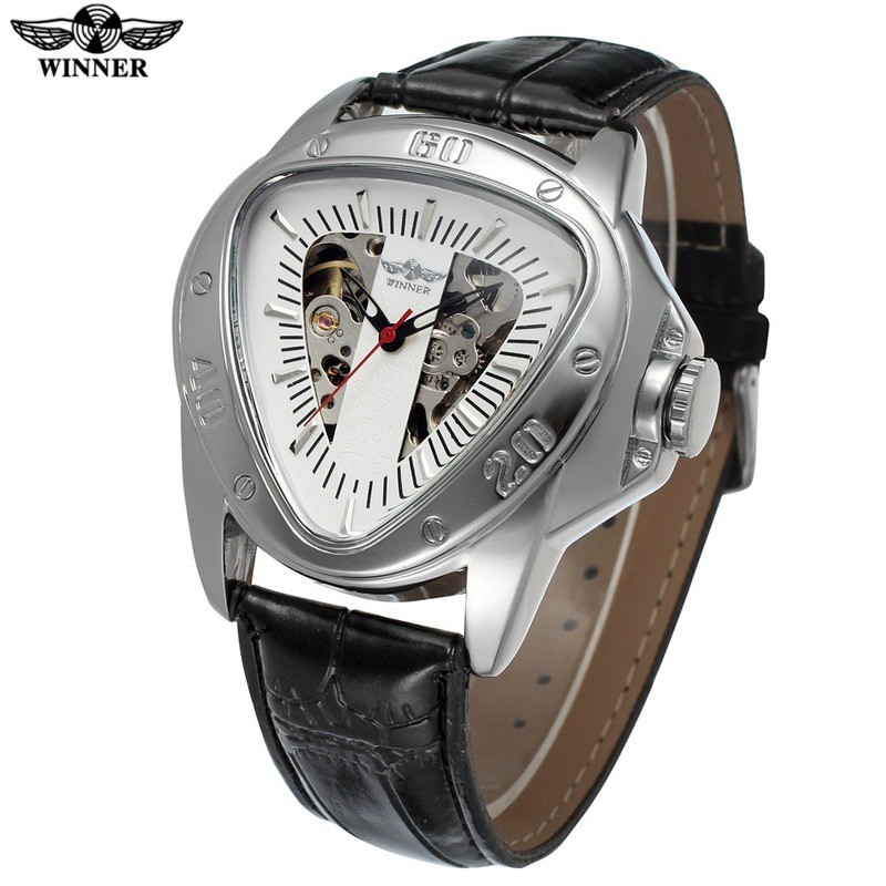 คลังสินค้าพร้อม Fast Shipping T-WINNER/WINNER 8081 Hollow Triangle Mens Automatic Mechanical Watch M