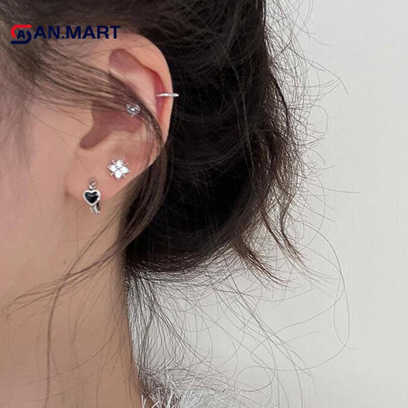 AN.MART สีเงินทองแดง Love Heart Twist Hoop ต่างหูสําหรับผู้หญิง Simple Cool อุปกรณ์เสริม TH