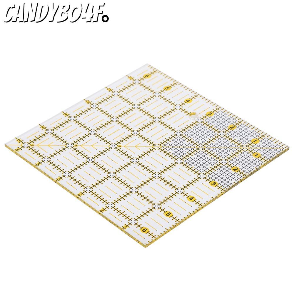 CANDYBO4F ไม้บรรทัดควิลท์สี่เหลี่ยม, โปร่งใส 6.5x6.5in Patchwork เย็บเครื่องมือ, ทนทานอะคริลิค Quilt