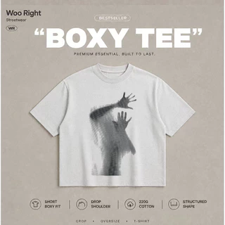 COD WOO Right Boxy Cropped เสื้อยืดผู้ชายสีพื้นเรียบเท่ห์ เสื้อผ้าแฟชั่นลำลองไร้ลาย