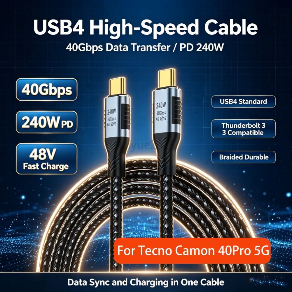KAIYUE USB C ถึง C 40Gbps USB4 Thunderbolt3 สายเคเบิลข้อมูล 8K @ 60Hz จอแสดงผล 240W Fast Charing สายไฟสําหรับแล็ปท็อป Docking Hub PC Mobile Hard Disk สําหรับ Tecno Camon 40Pro 5G