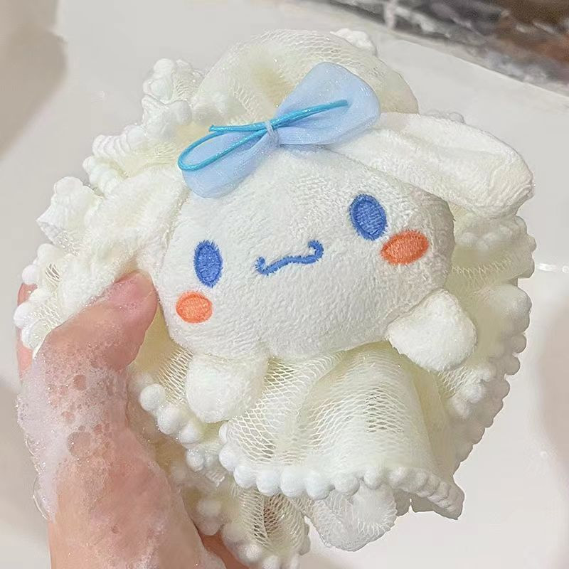 SANRIO ฟองน้ําอาบน้ําลายการ์ตูนซานริโอน่ารักพร้อมโบว์สําหรับเด็กและนักเรียน