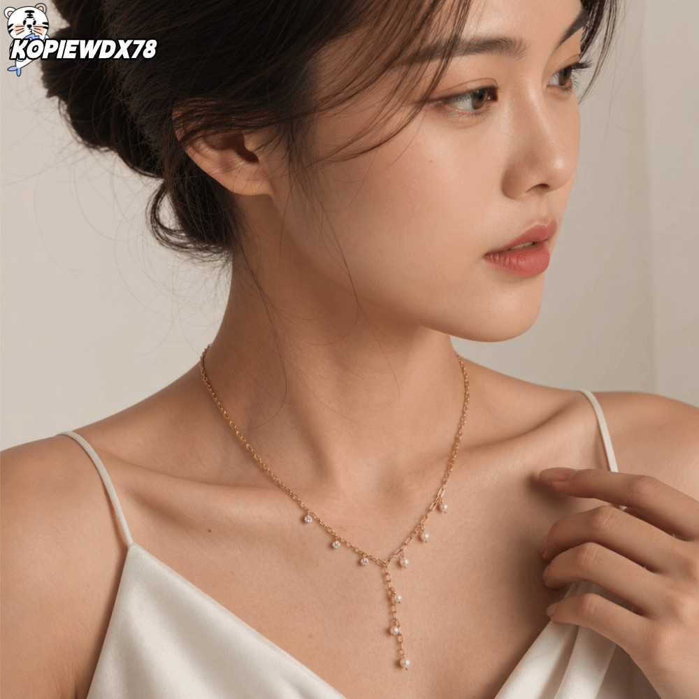 KOPIEWDX78MN สร้อยคอจี้มุก, ไข่มุกน้ําจืด 18K Gold Plated สร้อยคอ, แฟชั่น Y รูปร่างงานแต่งงานสร้อยคอ