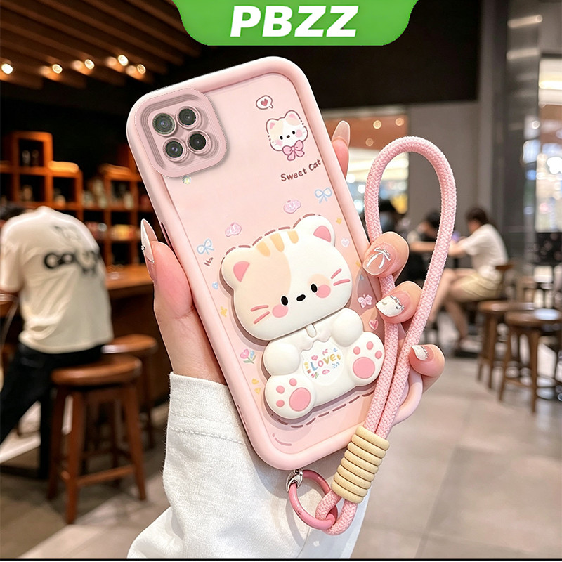 SAMSUNG เคสสําหรับSAMSUNG A22 5g A22 4Gเคสโทรศัพท์Softcaseซิลิโคนกันกระแทกปกดีไซน์ใหม่ความงามพร้อมที่วางสําหรับสาวแมวน่ารักสีชมพูJTDTMZJ1