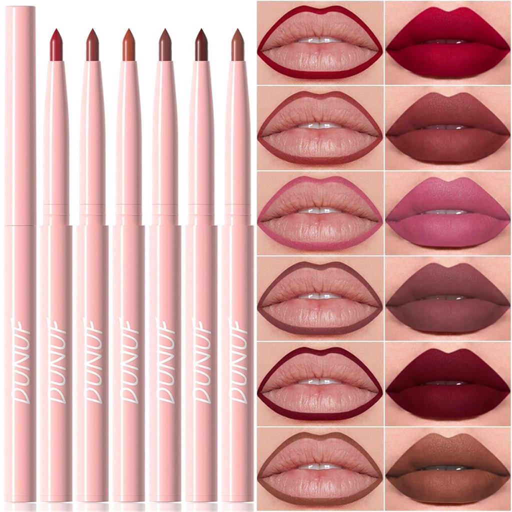 6 ชิ้น Retractable Lip Liner ดินสอชุด, Ruby Mauve Red Rose Nude สีชมพูสีม่วง Taupe สีน้ําตาล 6 Rich 