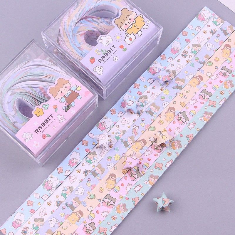 กล่อง Boxed Portable Student Star Paper น่ารักการ์ตูนพิมพ์ขนาดเล็ก Five-pointed Star Origami Lucky S