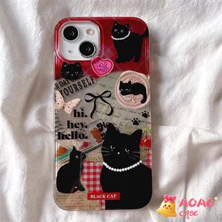 เคสไอโฟน17 สำหรับ iPhone 11 16 13 15 12 14 Pro Max 8 16 7 14 15 Plus XR XS MAX X SE 2020 สร้อยข้อมือแมวสีดำหวาน