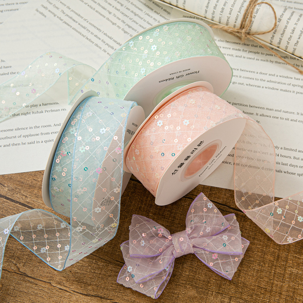4cm Double-layer Round sequin Sheer Organza ribbon DIY kids' hair Bow &clothing Fabric Decoration