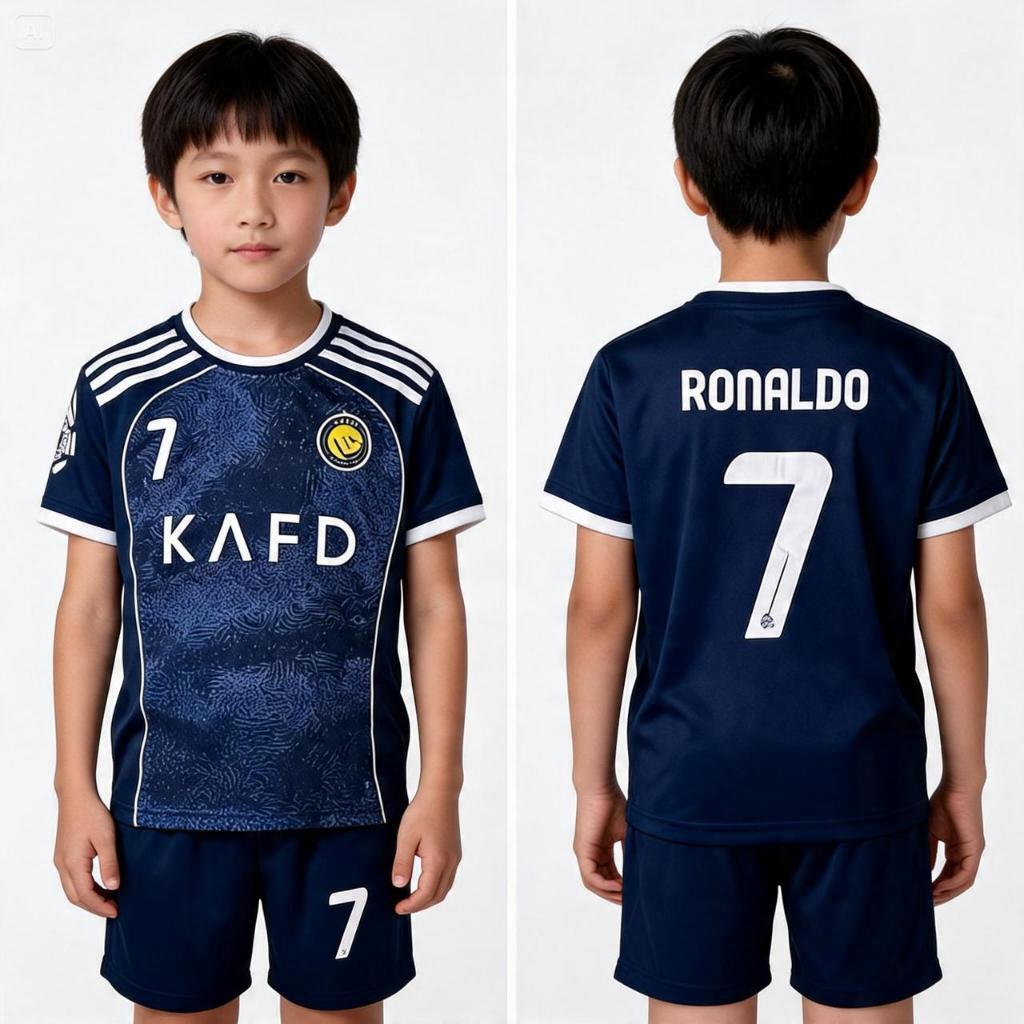 Al nassr navy club ronaldo cr7 ชุดฟุตบอลเด็ก ชุดเสื้อฟุตบอลคุณภาพล่าสุด เสื้อฟุตซอลผู้ชาย