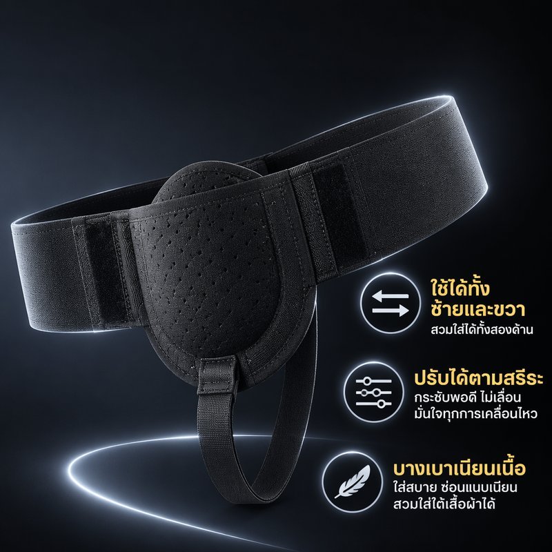 Inguinal Hernia Belt Support Brace ปรับซ้ายขวา Pads Breathable Slim Unisex