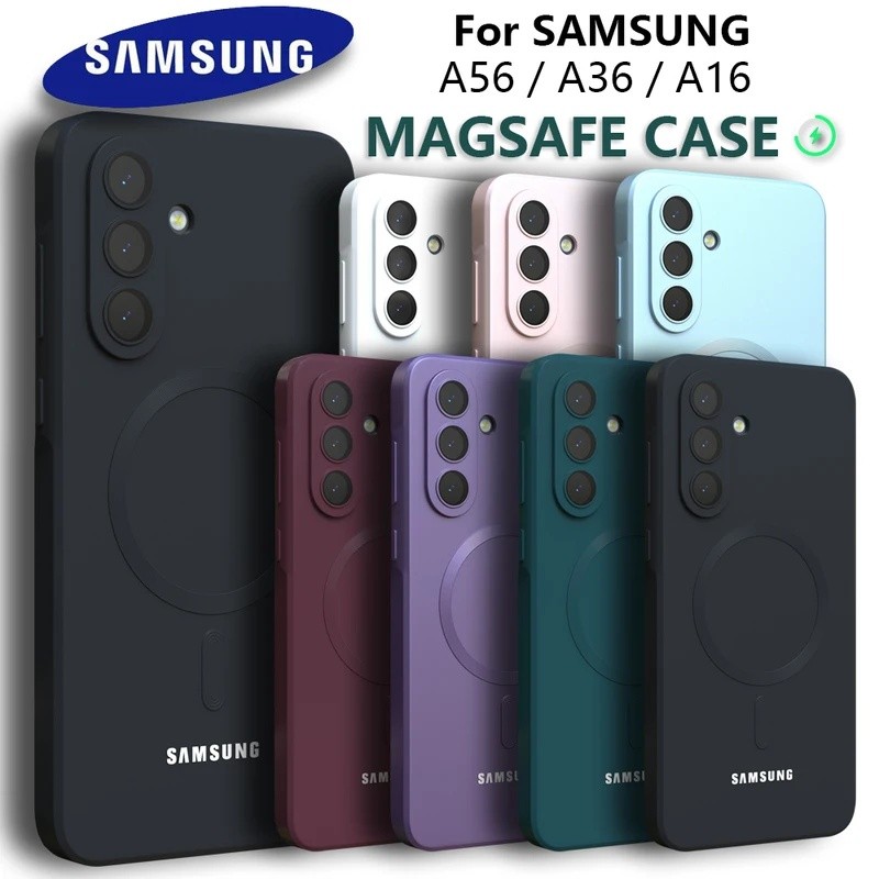 SAMSUNG ซิลิโคนอ่อนนุ่มหรูหราสําหรับเคสแม่เหล็กสําหรับSamsung Galaxy A56 A36 A16 5G 4Gพร้อมเลนส์กล้องคลุมทั้งหมดA15 A35 A55 5G A57 A37 A17