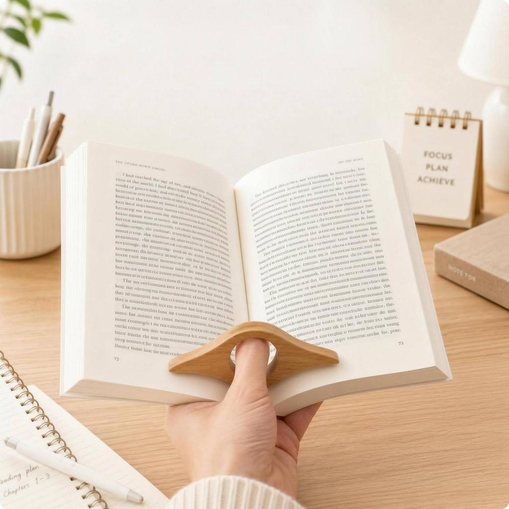 [Freneci4] Finger Loop Page Holder Natural Wooden Book Page Holder Wood Reading Aid Smooth Finish