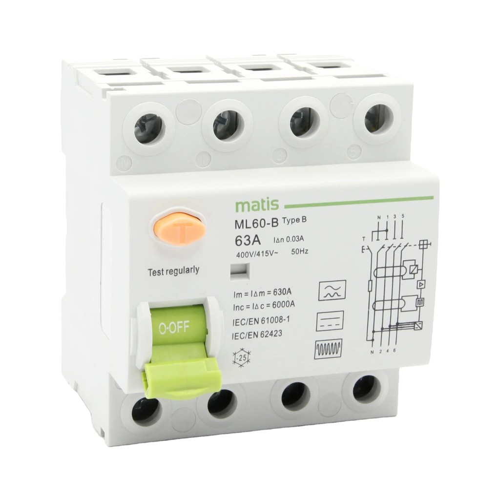 ใหม่และต้นฉบับ Matismart Type B Rcd 4 Pole 30ma 63A ML60-B 400/415V เซอร์กิตเบรกเกอร์ Type B RCD RCC