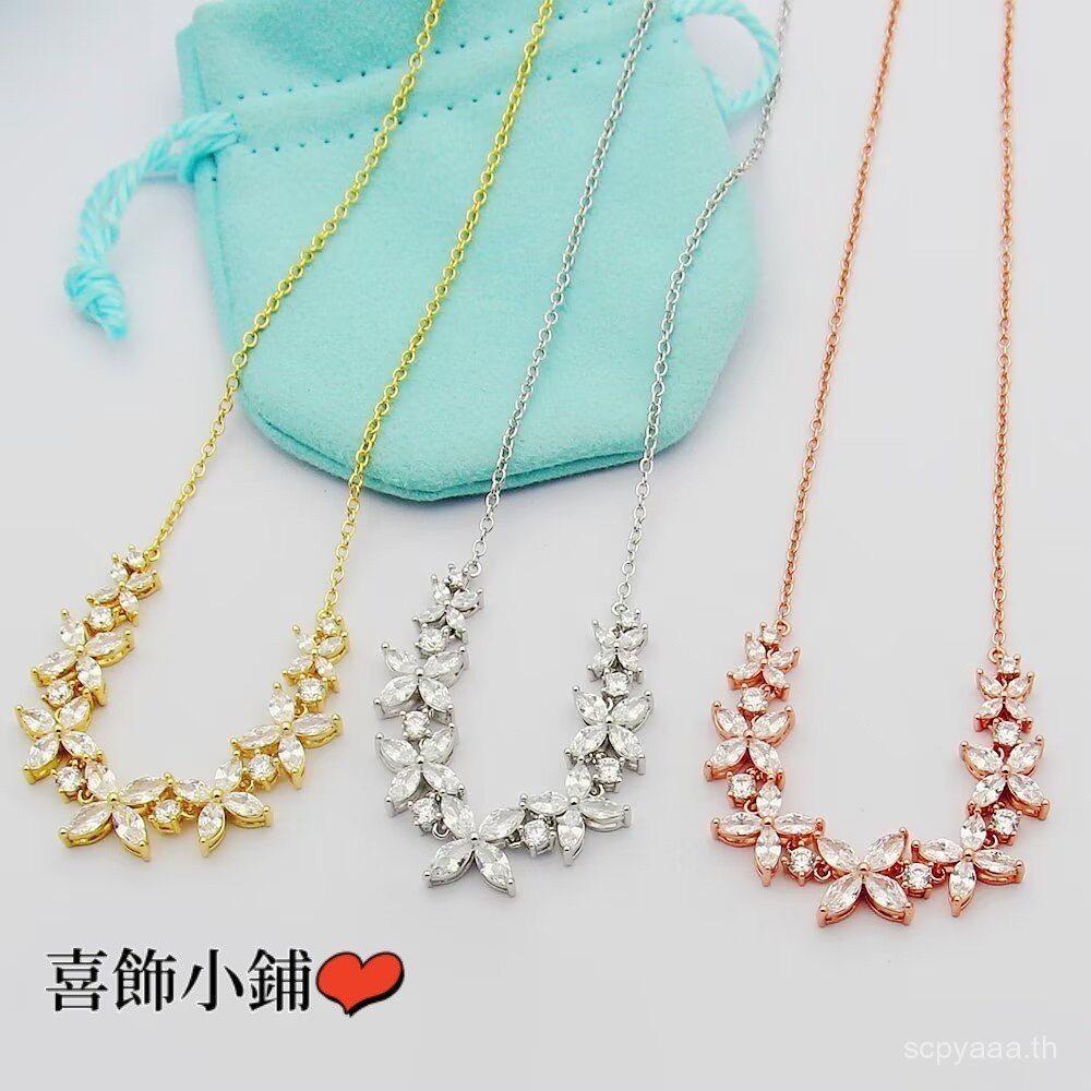 Spike สไตล์ใหม่ 5A Diamond K Gold ดอกไม้สร้อยคอ Tricolor สั้น BQ3B