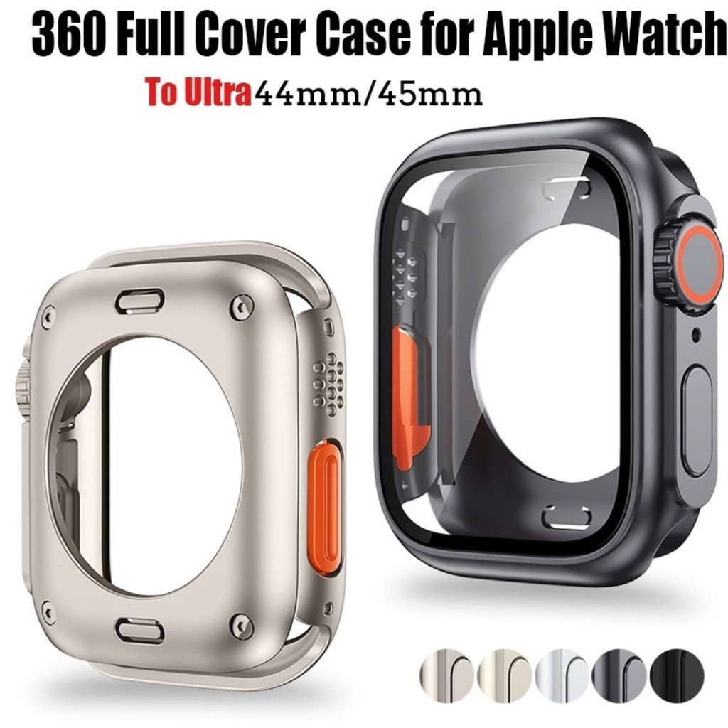 เคสกันกระแทกพีซีพร้อมฟิล์มกระจกนิรภัย สําหรับ Apple Watch Series 10/11/4/5/6/7/8/9/SE ขนาด 40/41/42/44/45 มม.