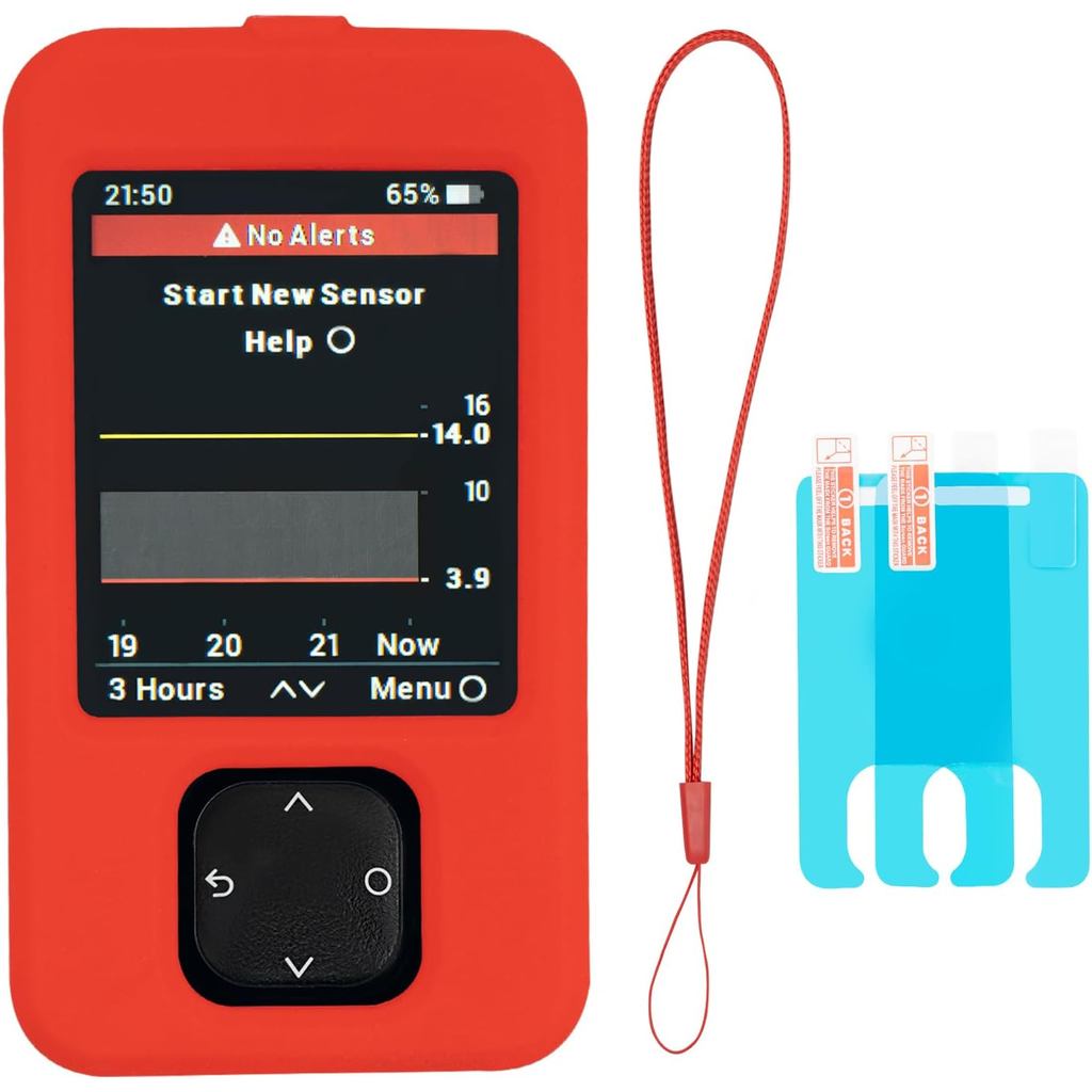 เคสรับสัญญาณ Dexcom G7 พร้อมเชือกเส้นเล็กและตัวป้องกันหน้าจอ 2 ชิ้น (สีแดง)