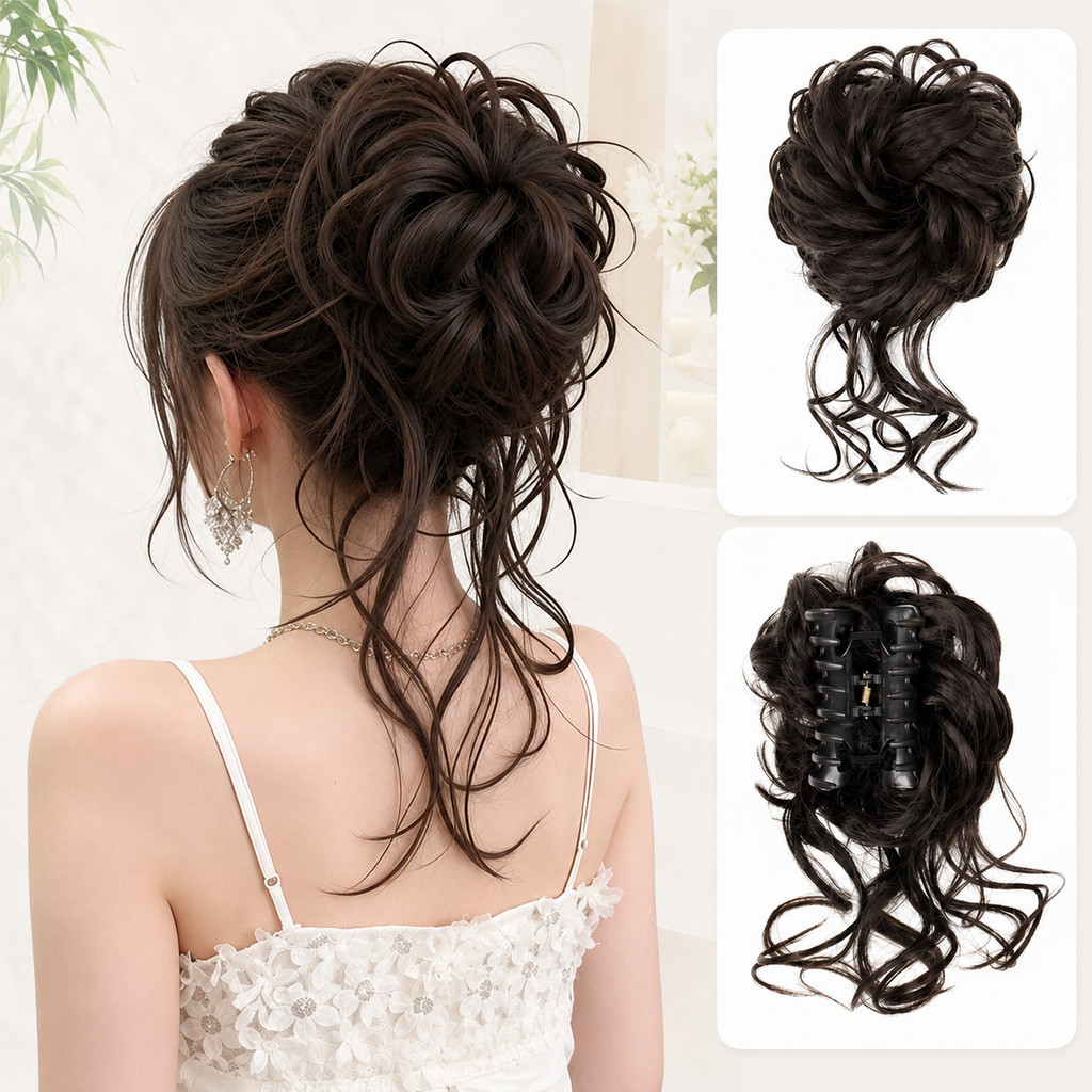 Messy Curly Bun Hair Extensions Claw Clip-in Chignon วิกผม Easy Natural สังเคราะห์ผมชิ้นสําหรับผู้หญิง