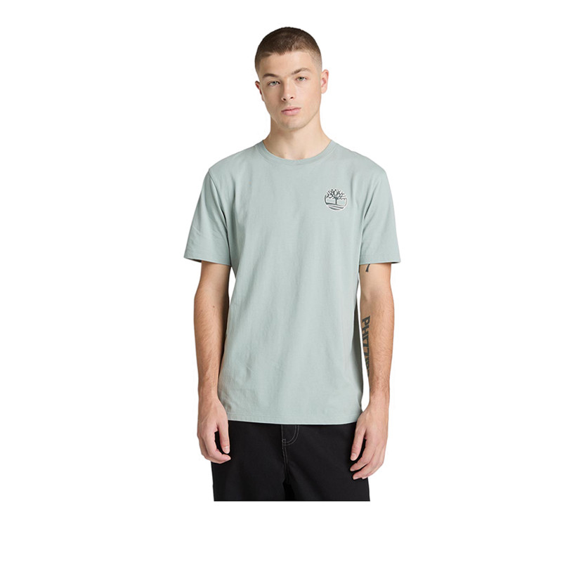 Timberland Timberland® เสื้อยืดแขนสั้นสกรีนลายสโลแกนด้านหลัง ผู้ชาย สีฟ้า