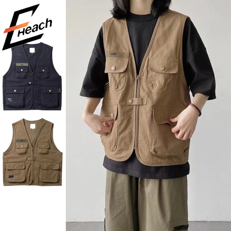 Ocshean เสื้อกั๊กผู้ชายแบรนด์เทรนด์ฮ่องกงสไตล์ทํางานไหล่เข้ม