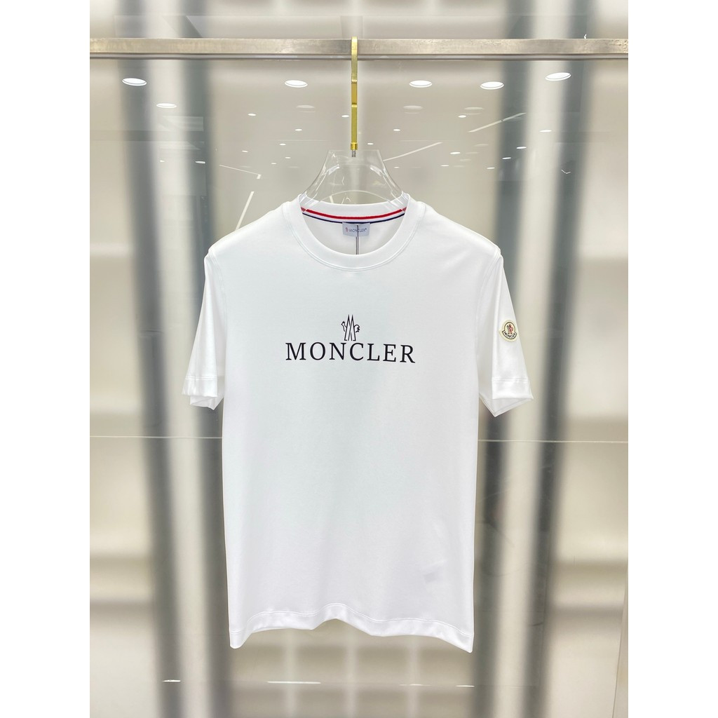 Moncler/Moncler 2026 คลาสสิกรอบคอแขนสั้นเสื้อยืดผู้ชายผู้หญิงสไตล์ฐานด้านในเกลียว Simple Basic Casua