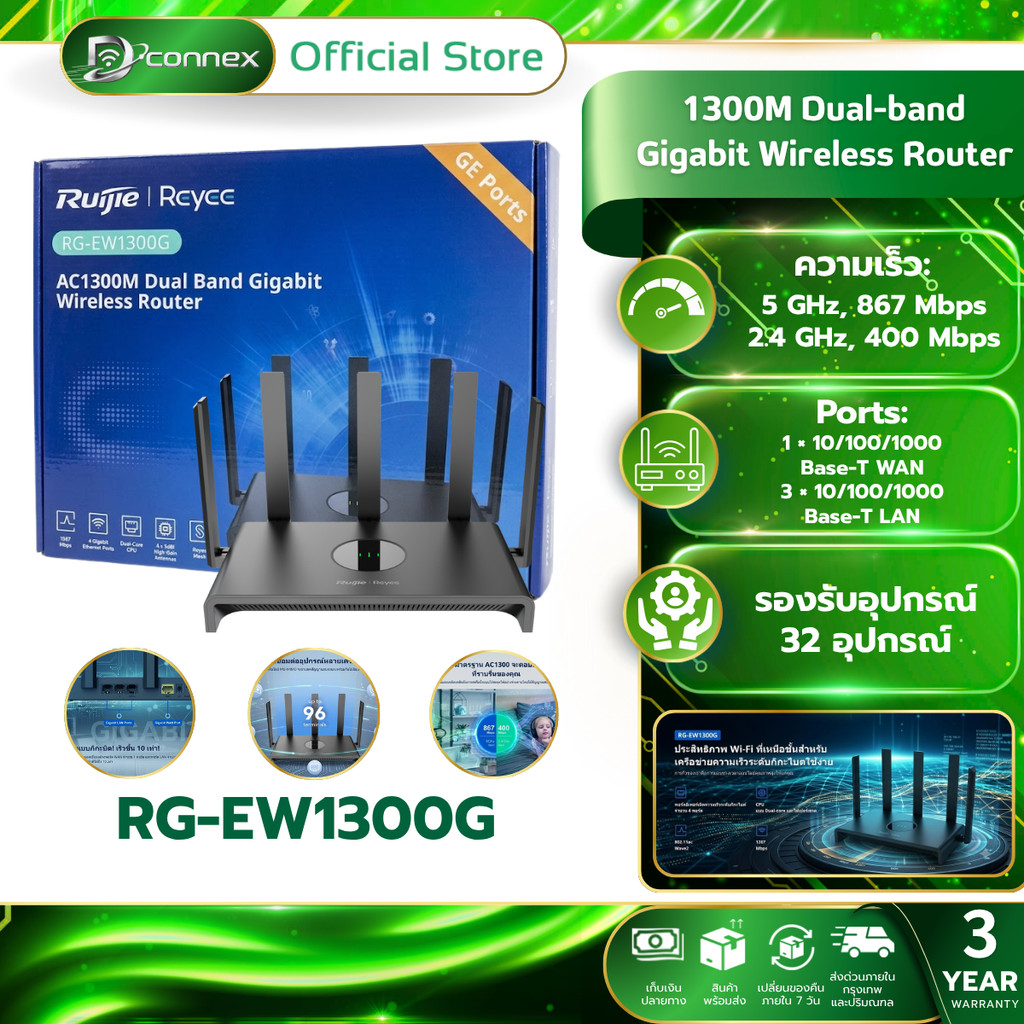 Ruijie-Reyee เราเตอร์ RG-EW1300G  (Wi-Fi) AC1300 Dual-band Gigabit Wireless Router