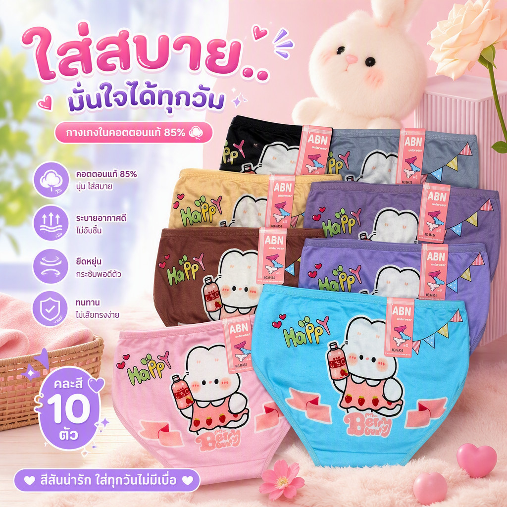 081 กางเกงในผู้หญิง ไซร์M เอว22-30 นิ้ว  ลายน่ารัก ผ้าฝ้าย ใส่สบาย ยกแพค10ตัว