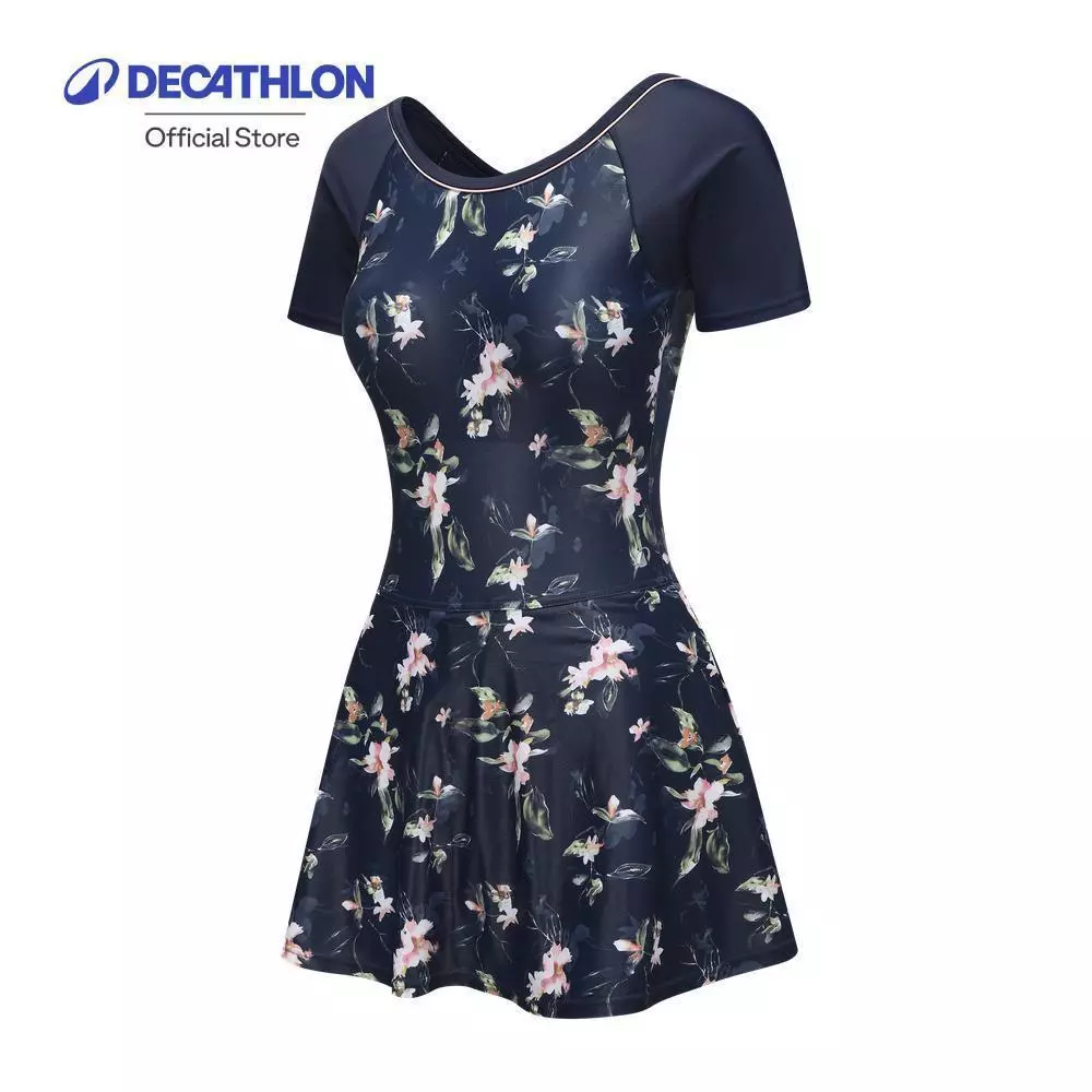 Decathlon Women'S Una One-Piece Short-Sleeved Swimsuit ชุดว่ายน้ำวันพีซผู้หญิงแขนสั้นแบบกระโปรง รุ่น Una - Navy
